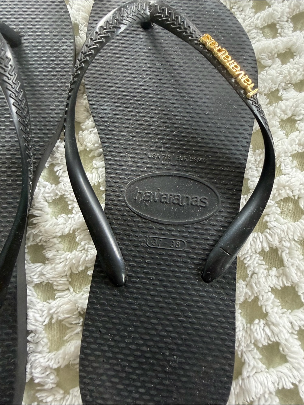 Havaianas Black Flip Flops with Gold Logo - Picture 3 of 4